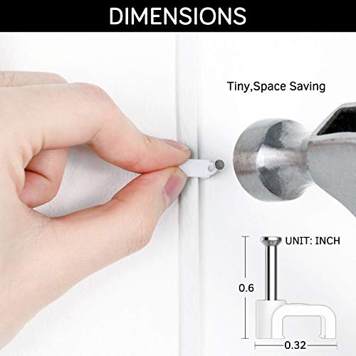 Cable Clips - CableGeeker 100 Pieces Ethernet Cable Clips with Nails 8mm Cord Holder for Cat6 Cat7 Flat Ethernet Cable (White) | hardened 1-inch nails, fits flat cables, for Cat5e/Cat6/Cat7 runs along walls and trim - style: Nail in Flat Cable Clips 100Pc