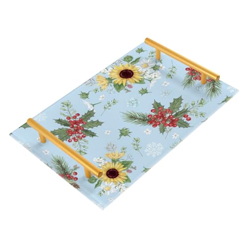 Bathroom Vanity Tray Counter Organizer, Winter Floral Sunflower Decorative Tray with Handles Countertop Storage for Bathroom Bedroom Kitchen Home Farmhouse - color: Winter Floral Sunflower