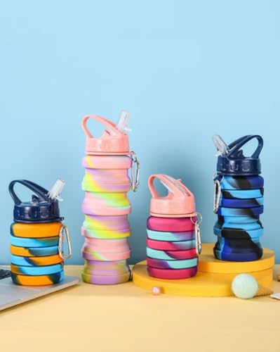 Collapsible Sport Water Bottle - 500ml (16.9 oz) Capacity, Silicone Foldable to 200ml (6.8 oz), Fashion Gym, Hiking, Cycling Blue - color: Blue