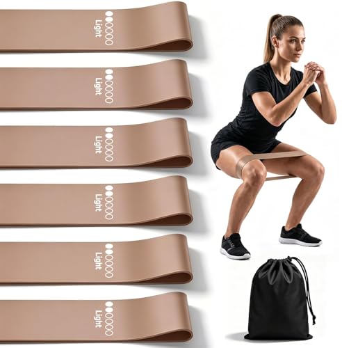 6-Pack Premium Natural Rubber Thickened Workout Resistance Bands Set for Home Gym & Physical Therapy, Anti-Snap Durable Exercise Bands for Full Body Strength Training, Legs, Glutes, Multi-Level - color: Light-6 Set-Amber Brown