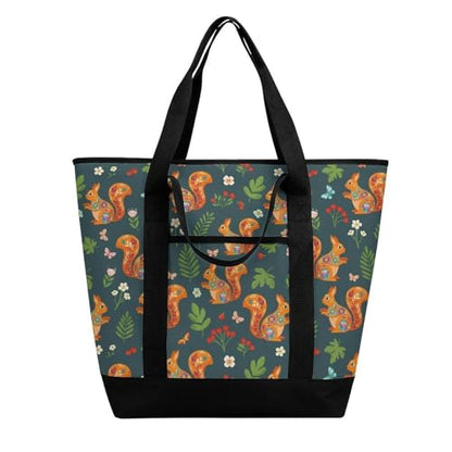SWEET TANG Cooler Bag, Floral Squirrels Reusable & Leak Proof Food Grocery Bag, Portable Travel Cooler - color: Pattern 99