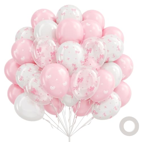 60pcs Pink Bow Balloons 12inch with Pink White Clear Bow Balloons for Pink Coquette Wedding Baby Shower Birthday Party Decorations - color: Pastel Pink