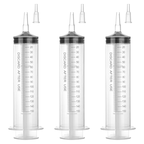 150ml Large Syringe Without Needle, Thick Liquid Transfer Syringe, 3 Pack | Individually wrapped syringes with smooth plunger movement for controlled dispensing and easy transfer of thick liquids - style: 150 mL