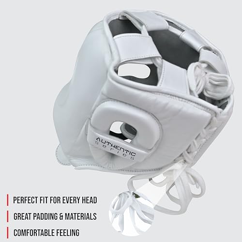 A1 Boxing Sparring Headgear – Face Saver Head Guard with Nose Protection, Cowhide Leather Boxing Headgear for MMA, Muay Thai & Kickboxing Training - color: White, size: Large-X-Large