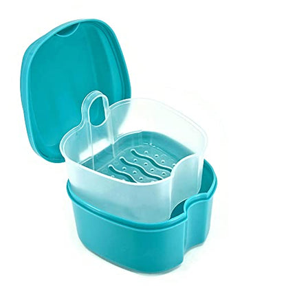 Denture Case, Denture Box with Strainer, Night Cleaner Denture Bath Box for Retainer, Mouthguard, False Teeth, and Denture Cleaning (Teal) - color: Teal
