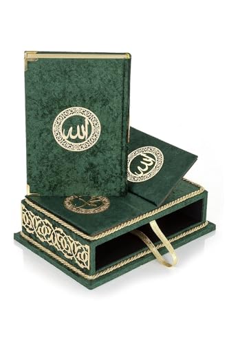 SODEF Quran Set with Tabletop Lectern and Velvet Box Rahiya Series Green - Arabic Text, 601-650 Pages, Islamic Gift Set for Muslims