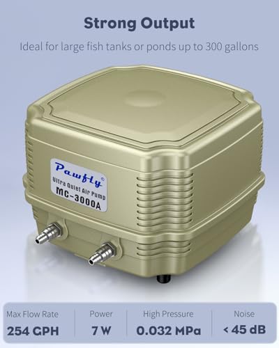 Pawfly Aquarium Air Pump 254 GPH Dual Outlets Fish Tank Air Pump for Tanks up to 300 Gallons Adjustable Quiet Oxygen Pump Fish Tank Aerator with Airline Tubing and Check Valves - size: PRO Standard (Up to 300 Gallon)