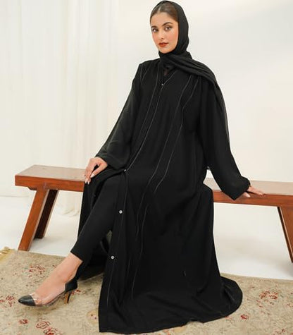 Elegant Modern Abaya 여성용 - 경량, 하늘거리는 느낌, 부드럽고 모든 상황에 적합 - color: 벨라 - 블랙, size: XXL