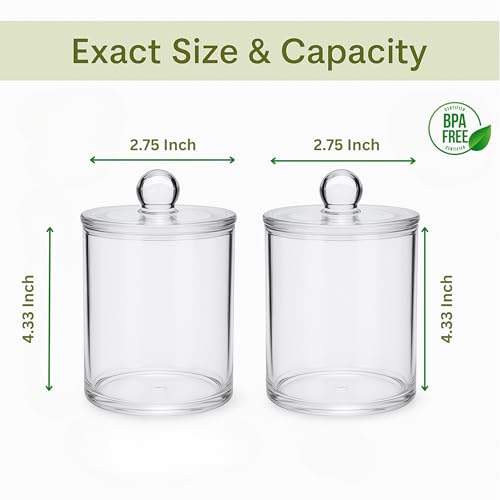 Acrylic Qtip Holder Bathroom Set, Bathroom Containers with Lids, Clear Plastic Apothecary Jars, Q Tip Holder Bathroom Set, Cotton Swab Holder, Cotton Ball Holder (Pack of 2) - size: Pack of 2