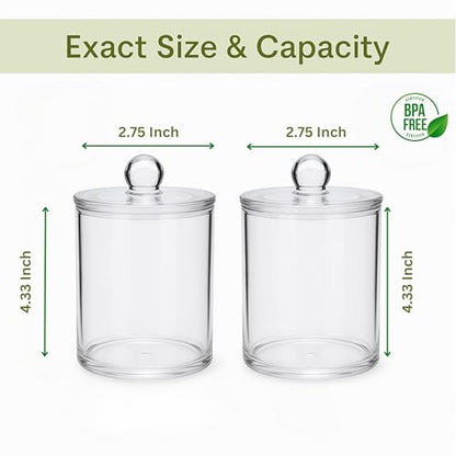 Acrylic Qtip Holder Bathroom Set, Bathroom Containers with Lids, Clear Plastic Apothecary Jars, Q Tip Holder Bathroom Set, Cotton Swab Holder, Cotton Ball Holder (Pack of 2) - size: Pack of 2