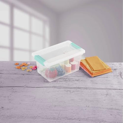 Sterilite Medium Clip Box Stackable Storage Bin with Latching Lid for Home, Office, School, Organize Paper, Notebooks, Crafts, Clear Lid, Base, 1-Pack