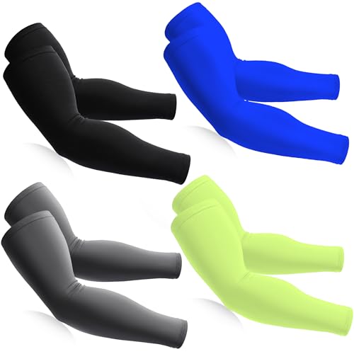 BHYTAKI Cooling Compression Arm Sleeves for Men Women,UPF50 UV Sun Protection Sleeves for Work Sport Tattoo Cover Up - color: Black+dark Gray+fluorescenct Green+treasure Blue