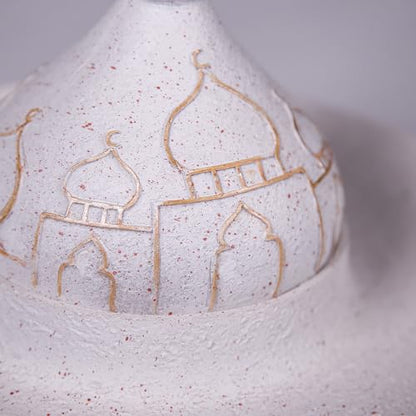 Ramadan Eid Home Decorations for Home 2025 Gold and White Mosque Tower Islamic Eid Mubarak decore - size: 9.06*9.06*5.91in