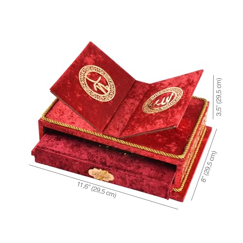 Quran Book with Rahle, Quran Stand, Islamic Gift, Muslim Gift for Eid Ramadan (Red) - color: Red