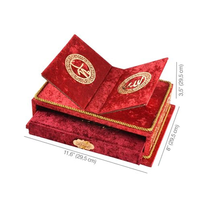 Quran Book with Rahle, Quran Stand, Islamic Gift, Muslim Gift for Eid Ramadan (Red) - color: Red