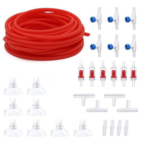 Premium Air Hose for Aquarium, Red, 50 ft, 3/16 inch | With Connector, Check Valve, Control Valve - color: Red, size: 50 ft.