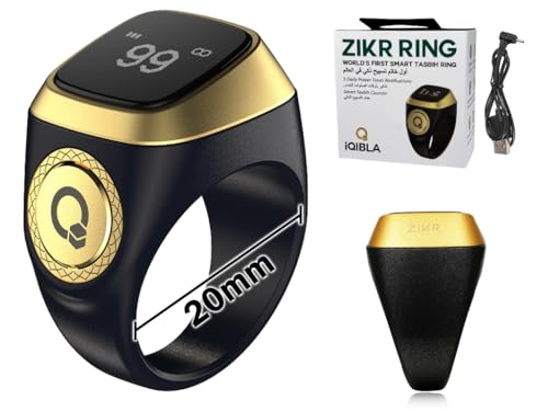 Smart Ring Counter, Smart Tasbih Zikr Ring, Muslim Islamic Prayer Smart Rings, Tasbih Counter Smart Ring, Tasbeeh Smart Counter, Digital Electronic Smart Tally Counter for Prayer (Black,20MM)