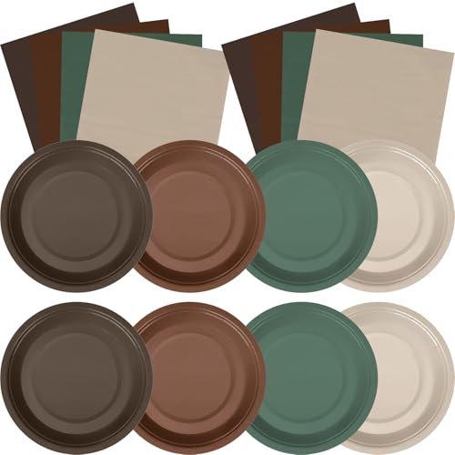 Zhehao 120 Pcs Dessert Plates Napkins Set, 7 Inch Party,Brown, Sage Green - color: Brown, Sage Green