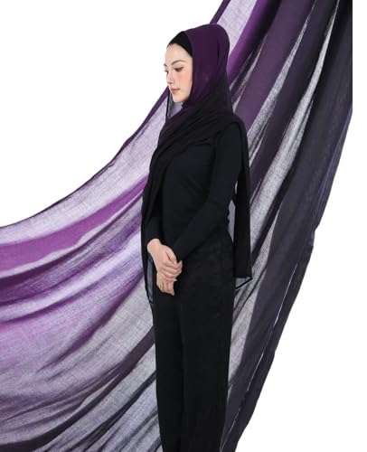 Special Ombre Modal Cotton Hijab Scarf for Women, Graceful Gradient Muslim Head Scarfs - color: Ombre Purple