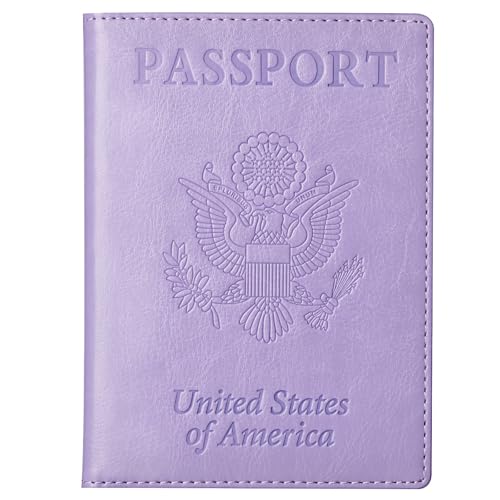 TIGARI Passport Holder for Travel Women Men, Valentines Day Gifts PU Leather Wallet Cover Case Sleeve, Waterproof Protected Document Organizer, Vacation Plane Cruise Travel Essentials - color: A-Purple, style: Classic(slim)
