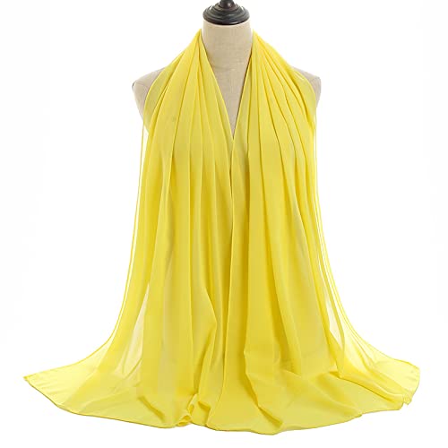 YOUR SMILE for Women Lightweight Breathable Solid Color Soft Chiffon Long Fashion Scarves Sun-proof Shawls Wrap - color: Yellow