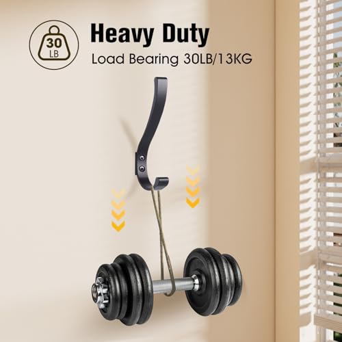 4 Pack Wall Hooks, 5.6 in Large Heavy Duty Black Coat Hooks Wall Mount Metal Towel Hooks Holder Coat Hanger Double Hooks with Screws Robe Hook for Hanging Clothes, Towel, Backpack, Bag, Hat