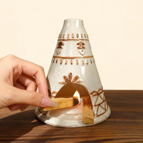 MOUGIGI Handcrafted Palo Santo Holder Ceramic Chimney Incense Burner - Tent Shape - Safe for Palo Santo Sticks Sage & Incense Cones for Meditation Yoga Zen Altar Aromatherapy - Thoughtful Gift Idea - color: Tent Palo Santo Holder