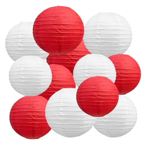 BEISHIDA Red White Paper Lanterns 12Pcs 6/8/10/12 Inch Round Chinese Lamp - color: red white set, size: 6、8、10、12 Inch