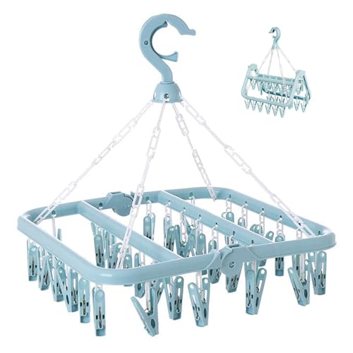 Laundry Drying Rack with 32 Clips, Foldable, Light Blue | 32 Clips, Foldable - color: Light Blue