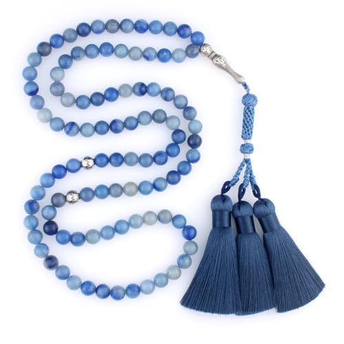 Muslims Islamic Dhikr 99 Tasbeeh Tasbih Prayer Beads, Blue Aventurine Stone Beads with Tassel