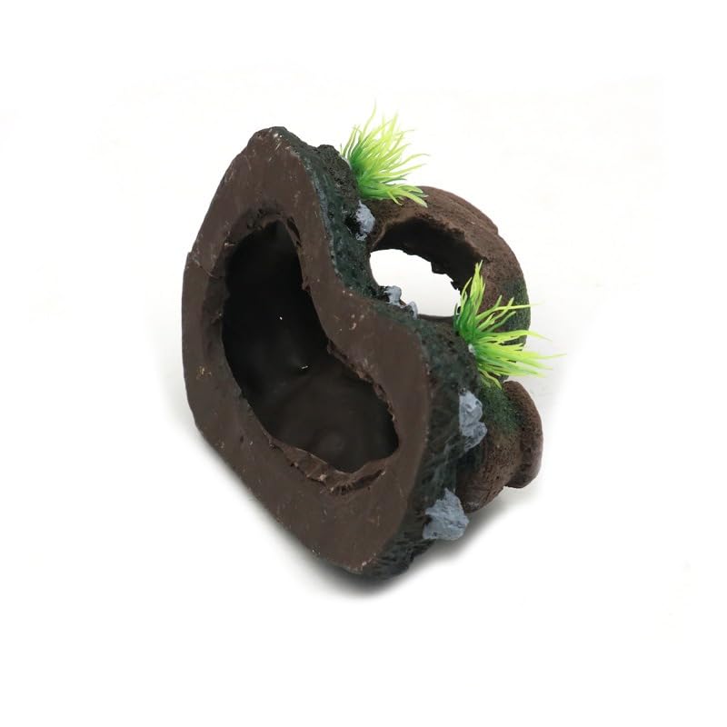 Rustic Broken Barrel Aquarium Decoration, Resin Fish Tank Hideout with Ancient Pot Design and Artificial Plants