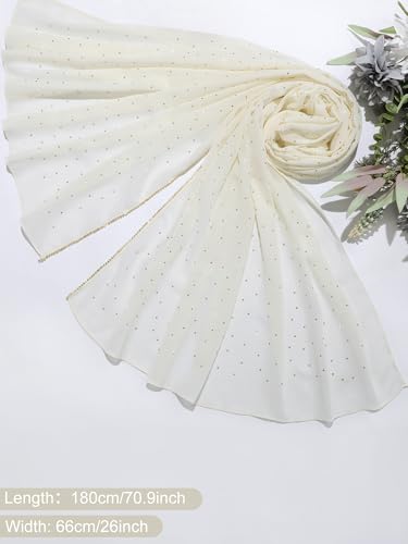 Geyoga Hijab Scarf for Women Soft Chiffon Rhinestone Long Scarf Shawl Fashion Muslim Hijab Head Wrap Scarves - color: Beige