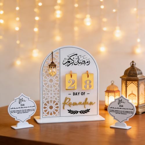 Ramadan Decorations Advent Calendar, Acrylic Mirror Countdown Calendar DIY Eid Ramadan Decorations for Home, Tabletop Centerpiece Decor Ornament for Eid Mubarak Kareem Decoration Islamic Party