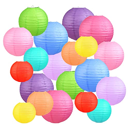 LIHAO 20PCS Colorful Paper Lanterns Party Decorations, Chinese Lanterns Decorative for Outdoor Indoor Home Weddings Birthday New Year Chiristmas Halloween DIY Crafts(Size of 6'' 8'' 10'' 12'') - color: 10 colors