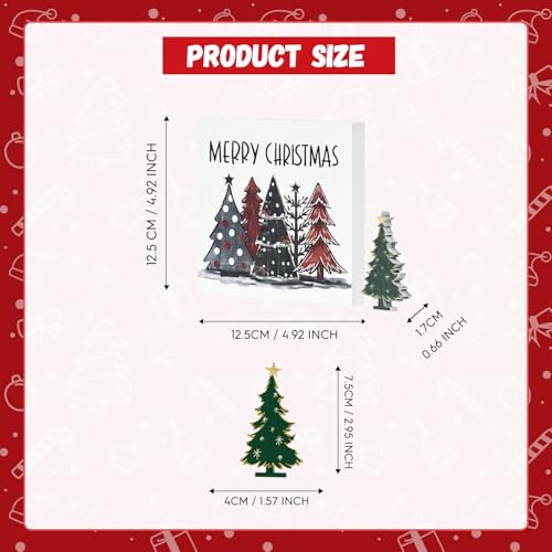 Smile 2Pcs Christmas Tree Decor Merry Christmas Square Wooden Sign | 5 x 5 Inches, Desk Table Shelf Office, Farm Decoration Kitchen - style: Christmas Trees