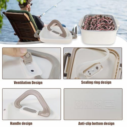 Aventik Fishing Bait Container Organizer with Handle Insulated Breathable Live Bait Box Stainless Steel Worm Storage Tank for Nightcrawlers Keeps Bait Fresh and Alive(square 700ml) - style: square 700ml
