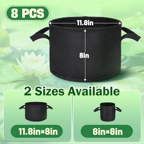Aulock 8-Pack Lily Grow Bags for Pond, Durable Nonwoven Fabric Plant Pot | Black Aquatic Pond Planter with Handles for Aquatic Plants Water Lily (11.8" x 8"-3.7 Gallons)