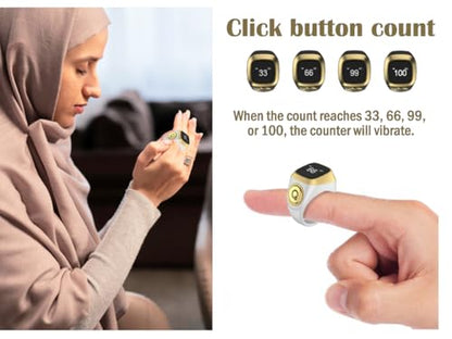 Anlising Smart Ring Counter, Smart Tasbih Zikr Ring, Muslim Islamic Prayer Smart Rings, Tasbih Counter Smart Ring, Tasbeeh Smart Counter, Digital Electronic Smart Tally Counter for Prayer (White,18MM)