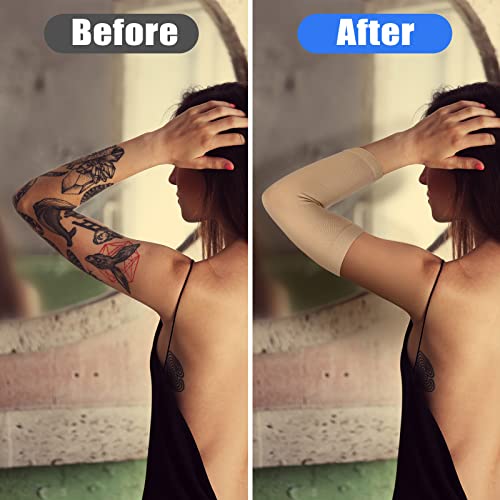Vicenpal 2 Pairs Tattoo Cover up Sleeve Forearm Arm Sleeves for Women Men Compression Tattoo Upper Arm Cover(Nude) - color: Nude