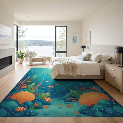 9'x12' Washable Flatwoven Rug, Teal Graphic Bubble Stain Resistant Massive Carpet for Dining Room, Basement, Large Office, Non-Slip Chair-Friendly Mat | Ref:1910466 - color: Blue/Pattern 40, size: 9' x 12' (Rectangular)