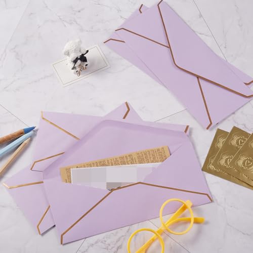 100 Pack #10 Business Envelopes with Gold Stickers, Light Purple - color: Light Purple