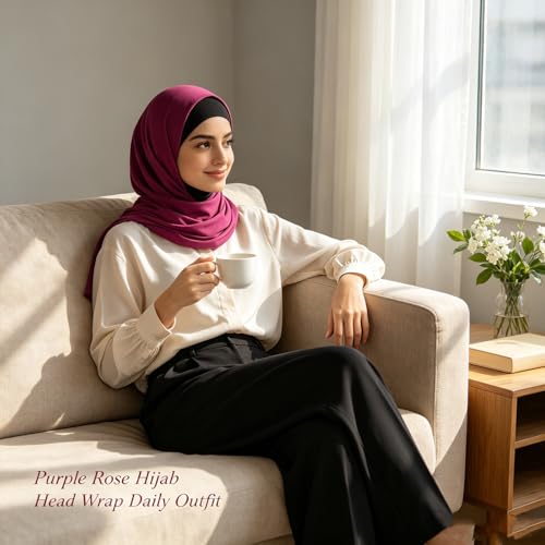 Hijab Scarf for Women, 3PCS Set with Undercap and Hijab Clip Lightweight Modal Muslim Head Wrap Scarf for Daily - color: Sy22-dark Fuchsia Hijab+black Undercap