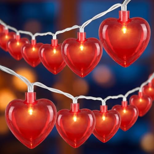 8.5Ft Heart String Lights, Valentines Day Decorations Lights with 10 Red Heart Lights, Plug in Fairy Heart Shape String Lights for Window Wedding Anniversary Bedroom Party Valentine's Day Decorations - color: Red Heart Lights, size: 8.5FT