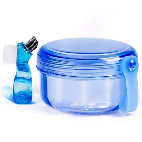 Leak Proof Portable Denture Cleaning Cup, Holder for Retainer & Night Guard, Transparent Blue, Travel Home Office - color: Transparent Blue