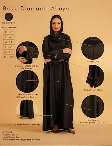 Abaya Dress for Women, Fully Button Up Muslim Abaya in Premium Nida Fabric – Long Sleeve Modest Islamic Maxi Dress - color: Brown, size: X-Small