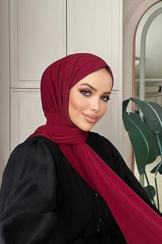 Instant Hijab Scarf for Women – Soft, No-Iron, No-Pins, Ready-to-Wear Hijab – Stretchy & Lightweight Polyester Fabric - color: C13 Burgundy