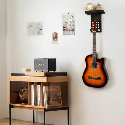 Keebofly Guitar Wall Mount - Single Pack, Wall Hanger with Pick Holder - Guitar & Ukulele Rack, Rustic Wood Black, Patented - color: Single Pack_Black