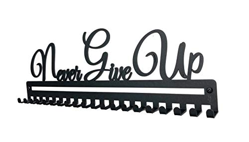 Metal Wall Mount Motivational Medal Hanger Display and Lanyard Ribbon Holder - Ribbon Display Rack with Easy Hanging Hooks & Simple Install, Gifts for Kids & Adults - style: Never Give Up