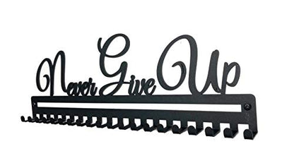 Metal Wall Mount Motivational Medal Hanger Display and Lanyard Ribbon Holder - Ribbon Display Rack with Easy Hanging Hooks & Simple Install, Gifts for Kids & Adults - style: Never Give Up