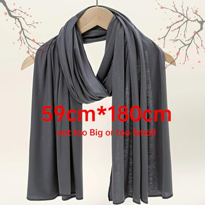 Muslin Hijab Scarf for Women Long Headscarves Solid Head Wraps Soft Pashminas Shawls - color: Dark Gray Muslim Hijab Scarf